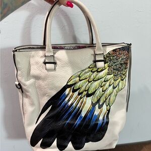 Elliot Luca White Leather Tote with Artistic Design